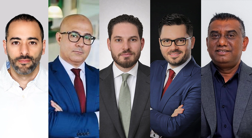 (Left to Right) Ahmad AlSabbah, Regional Manager, Sales Engineering, Saudi Arabia and Bahrain; Islam Afifi, Senior Regional Director, Sales Engineering, EMEA East; Jawad Moghnieh, Regional Director, Saudi Arabia & Bahrain; Dan Popa, Regional Director, Eastern Europe; Mark Govender, Regional Manager, Sales Engineering, Africa